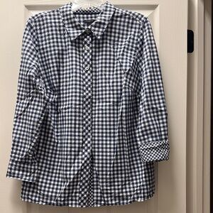 Talbots Navy and White Plaid Shirt
